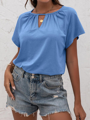 Laid-Back Cutout Round Neck Blouse - MXSTUDIO.COM