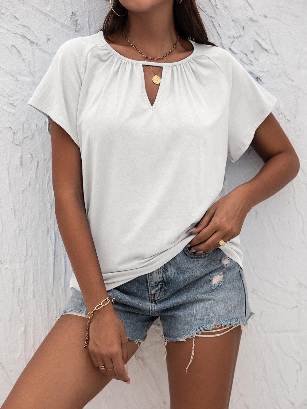 Laid-Back Cutout Round Neck Blouse - MXSTUDIO.COM