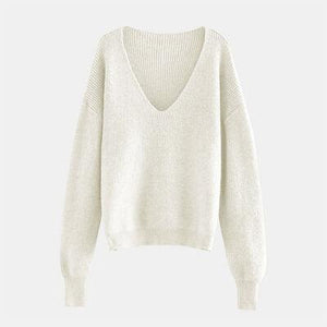 Laid-Back Feels V Neck Rib Knit Sweater-MXSTUDIO.COM