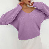 Laid-Back Feels V Neck Rib Knit Sweater-MXSTUDIO.COM