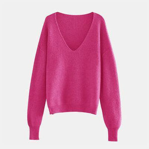 Laid-Back Feels V Neck Rib Knit Sweater-MXSTUDIO.COM