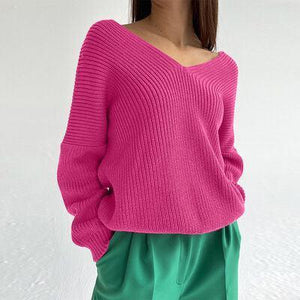 Laid-Back Feels V Neck Rib Knit Sweater-MXSTUDIO.COM