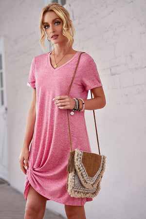 Laid-Back Side Twist Shirt Dress - MXSTUDIO.COM