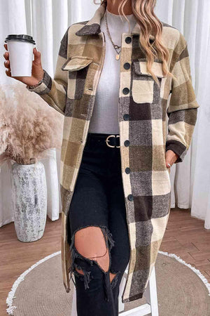 Laid-Back Vibe Buttoned Plaid Longline Coat-MXSTUDIO.COM