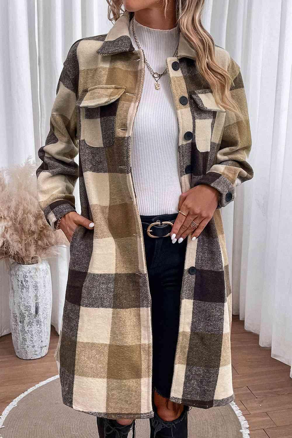 Laid-Back Vibe Buttoned Plaid Longline Coat-MXSTUDIO.COM