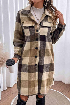 Laid-Back Vibe Buttoned Plaid Longline Coat-MXSTUDIO.COM