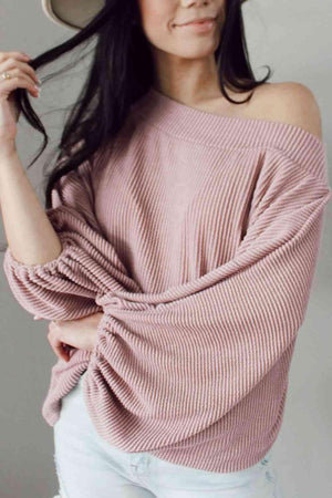 Lantern Sleeve Boat Neck Knit Sweater-MXSTUDIO.COM