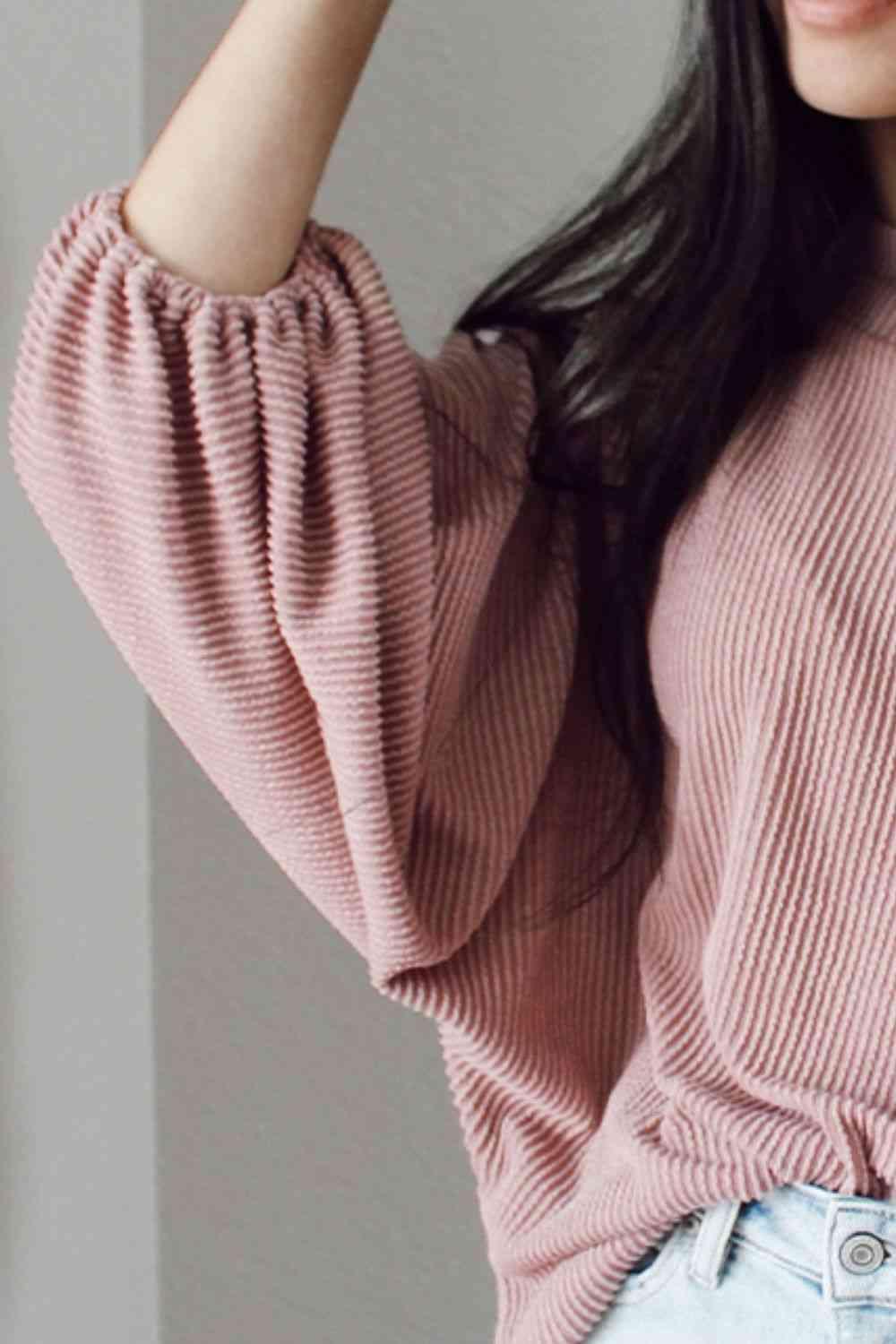 Lantern Sleeve Boat Neck Knit Sweater-MXSTUDIO.COM