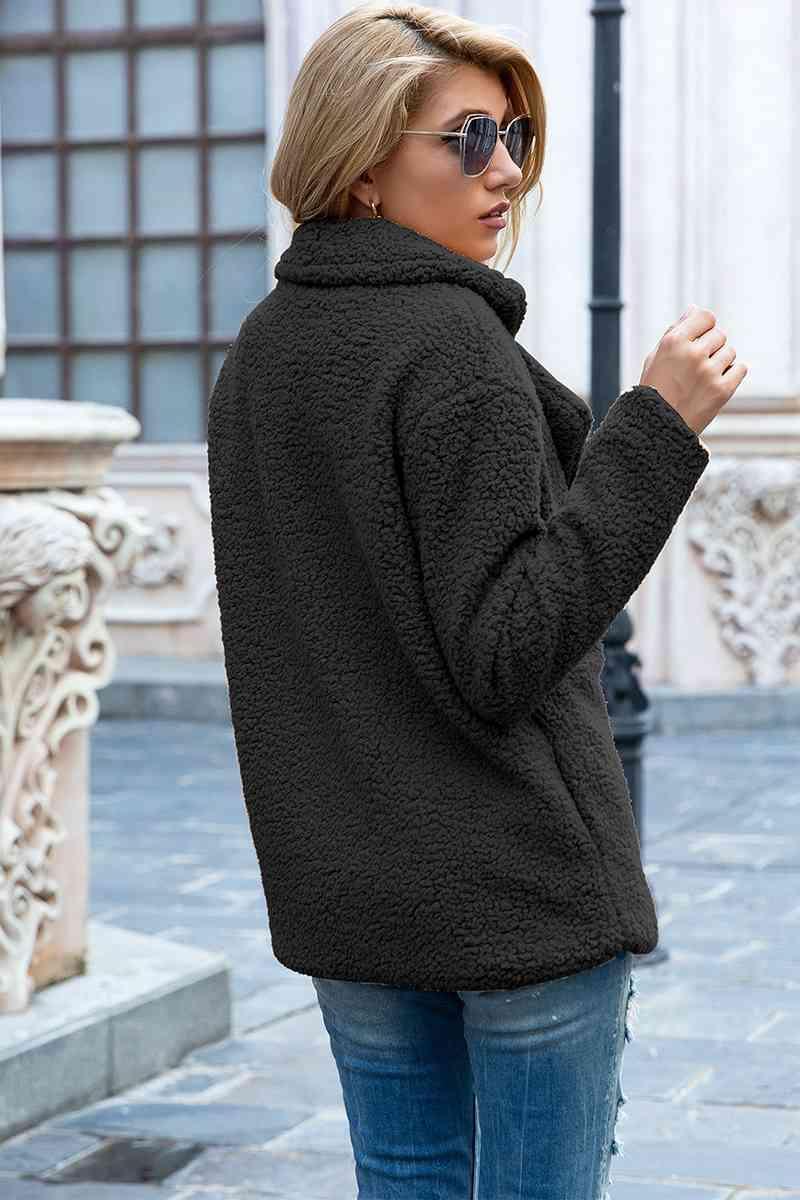 Lapel Collar Double-Breasted Sherpa Jacket - MXSTUDIO.COM