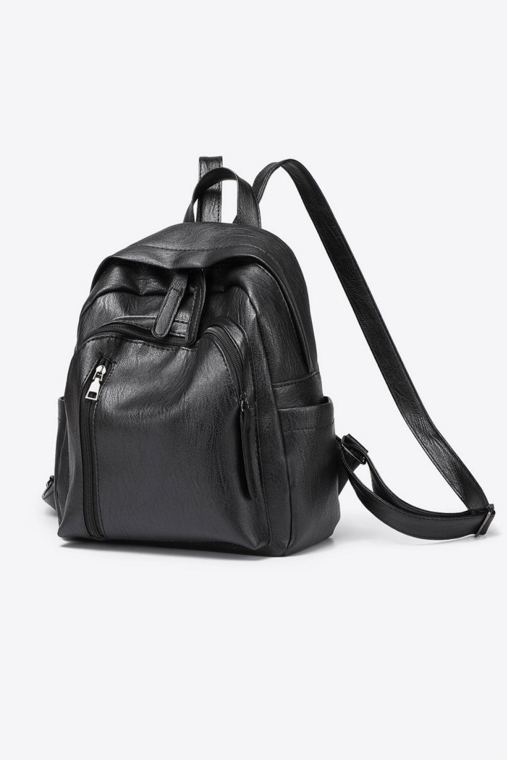 Large Capacity PU Leather Women's Black Backpack - MXSTUDIO.COM