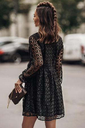 Lasting Beauty Mini Lace Sheer Sleeve Black Dress - MXSTUDIO.COM