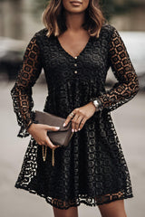 Lasting Beauty Mini Lace Sheer Sleeve Black Dress - MXSTUDIO.COM