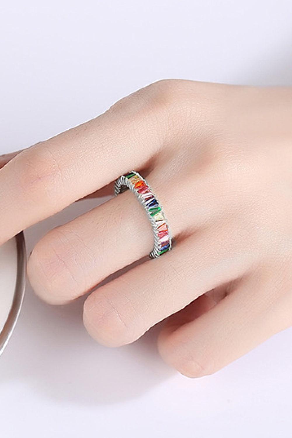 Lasting Multicolored Sterling Silver Cubic Zirconia Ring - MXSTUDIO.COM