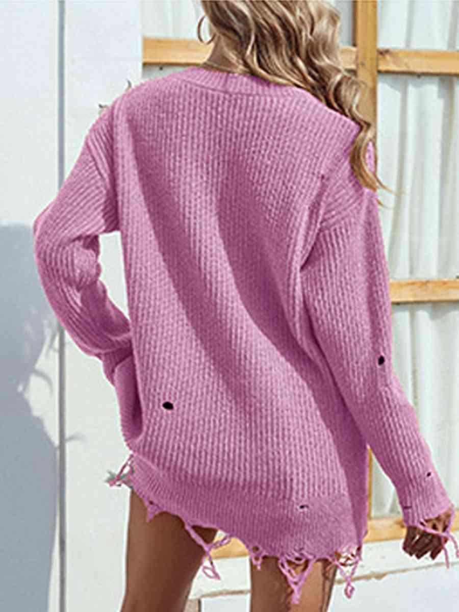 Latest Autumn Style V-Neck Distressed Sweater - MXSTUDIO.COM
