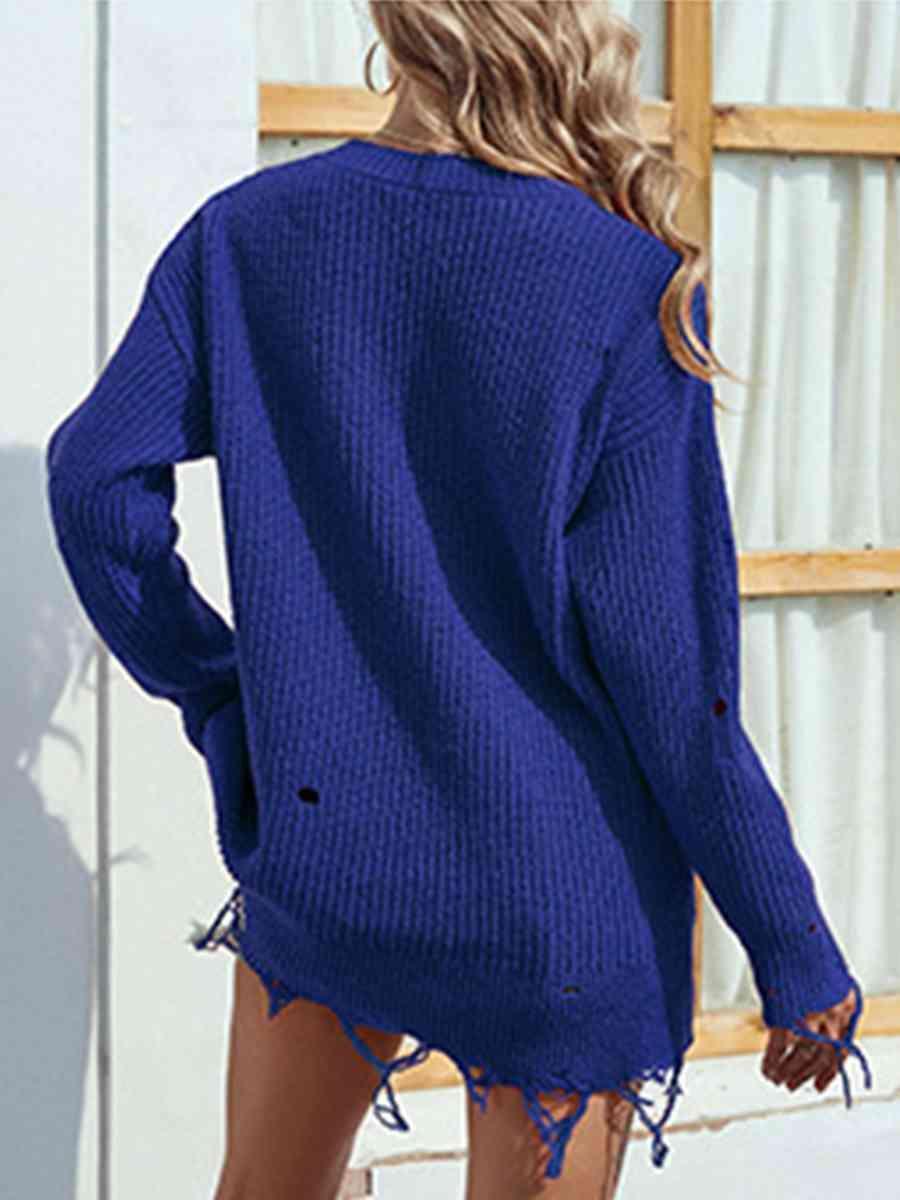 Latest Autumn Style V-Neck Distressed Sweater - MXSTUDIO.COM