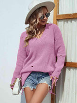 Latest Autumn Style V-Neck Distressed Sweater - MXSTUDIO.COM
