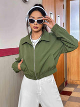 Latest Comfort Collared Zip Up Green Jacket - MXSTUDIO.COM