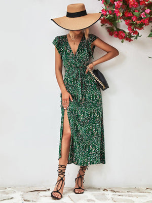 Lavish Summer Slit A Line V Neck Midi Dress - MXSTUDIO.COM