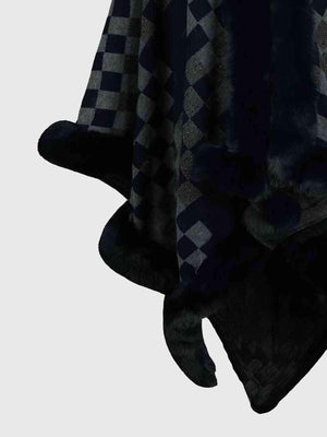 Lavish Winter Checkered Faux Fur Trim Poncho - MXSTUDIO.COM
