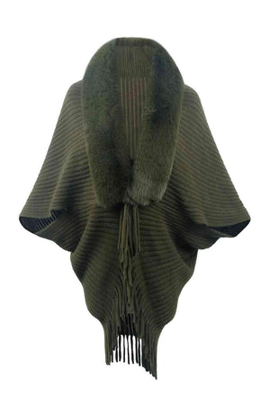 Lavish Winter Fringe Faux Fur Trim Poncho-MXSTUDIO.COM