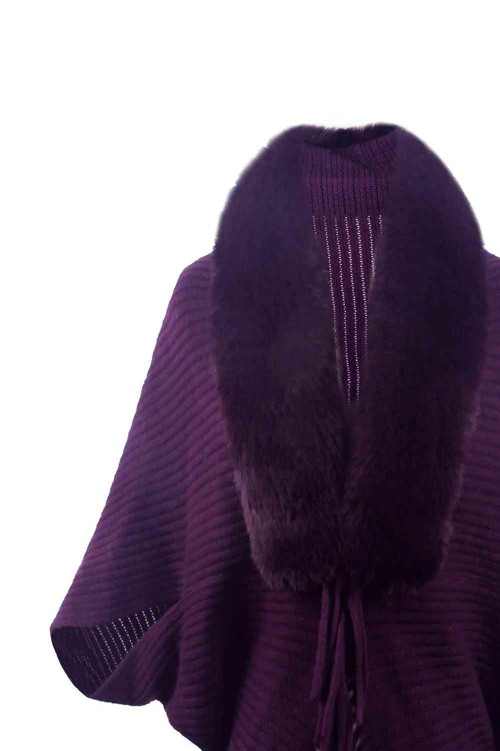 Lavish Winter Fringe Faux Fur Trim Poncho-MXSTUDIO.COM