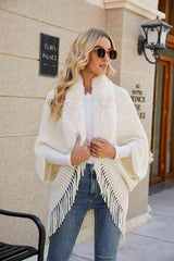 Lavish Winter Fringe Faux Fur Trim Poncho-MXSTUDIO.COM