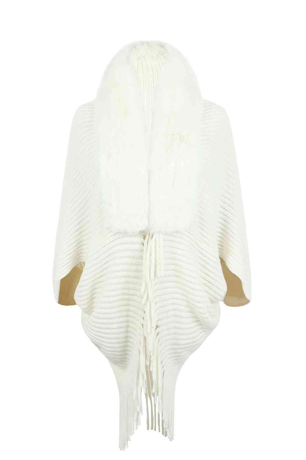 Lavish Winter Fringe Faux Fur Trim Poncho-MXSTUDIO.COM