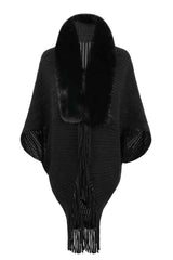 Lavish Winter Fringe Faux Fur Trim Poncho-MXSTUDIO.COM