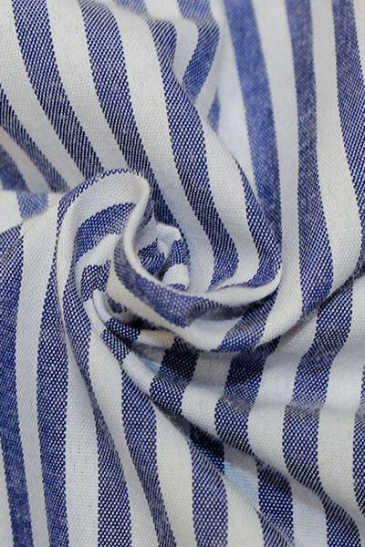 a close up of a blue and white striped fabric