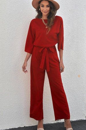 Lax Three-Quarter Sleeve Wide Leg Jumpsuit - MXSTUDIO.COM