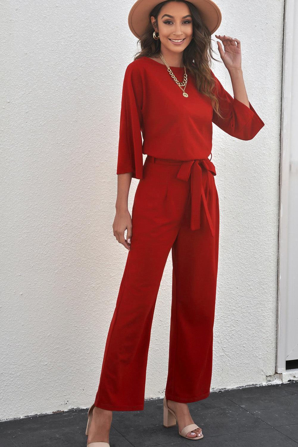 Lax Three-Quarter Sleeve Wide Leg Jumpsuit - MXSTUDIO.COM