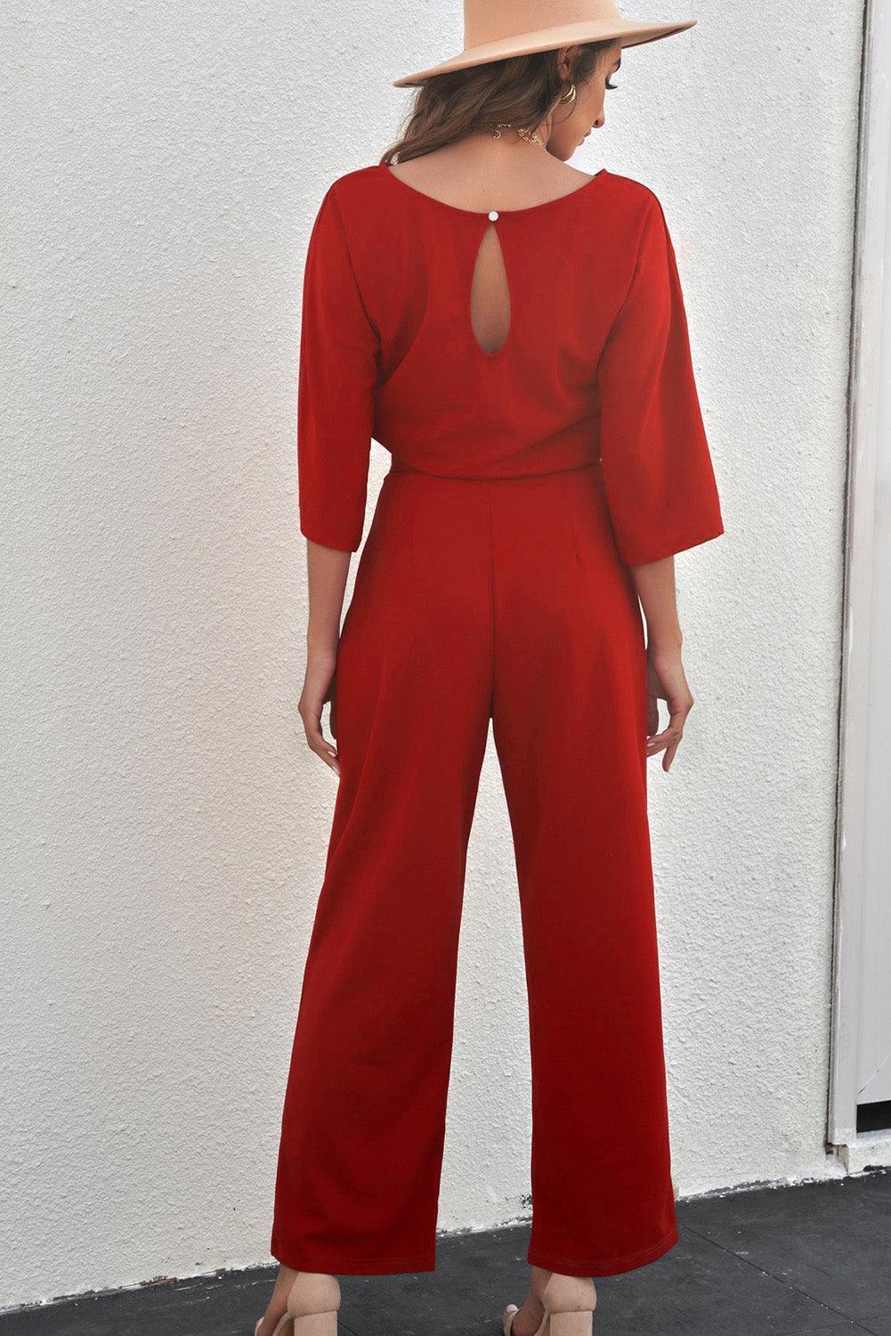 Lax Three-Quarter Sleeve Wide Leg Jumpsuit - MXSTUDIO.COM