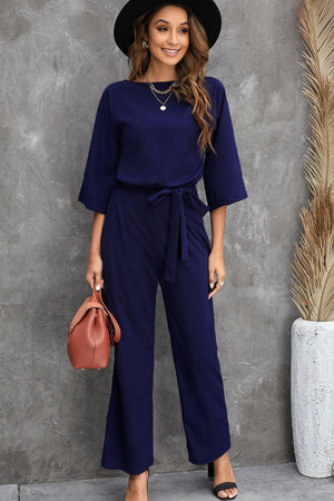 Lax Three-Quarter Sleeve Wide Leg Jumpsuit - MXSTUDIO.COM