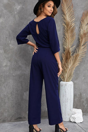 Lax Three-Quarter Sleeve Wide Leg Jumpsuit - MXSTUDIO.COM