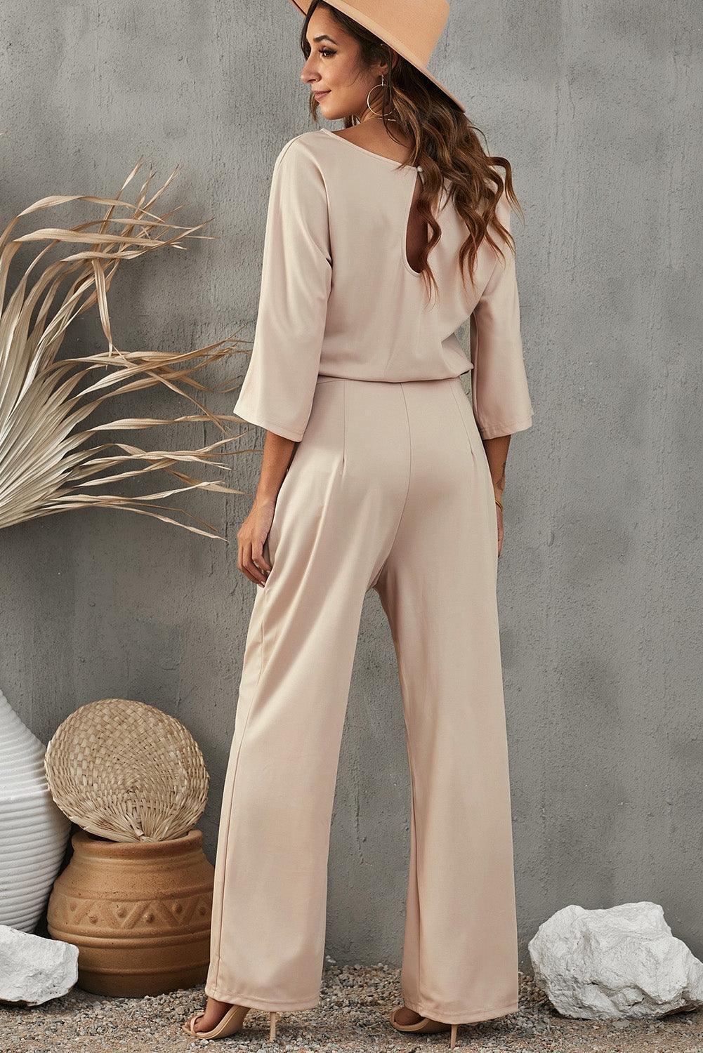 Lax Three-Quarter Sleeve Wide Leg Jumpsuit - MXSTUDIO.COM