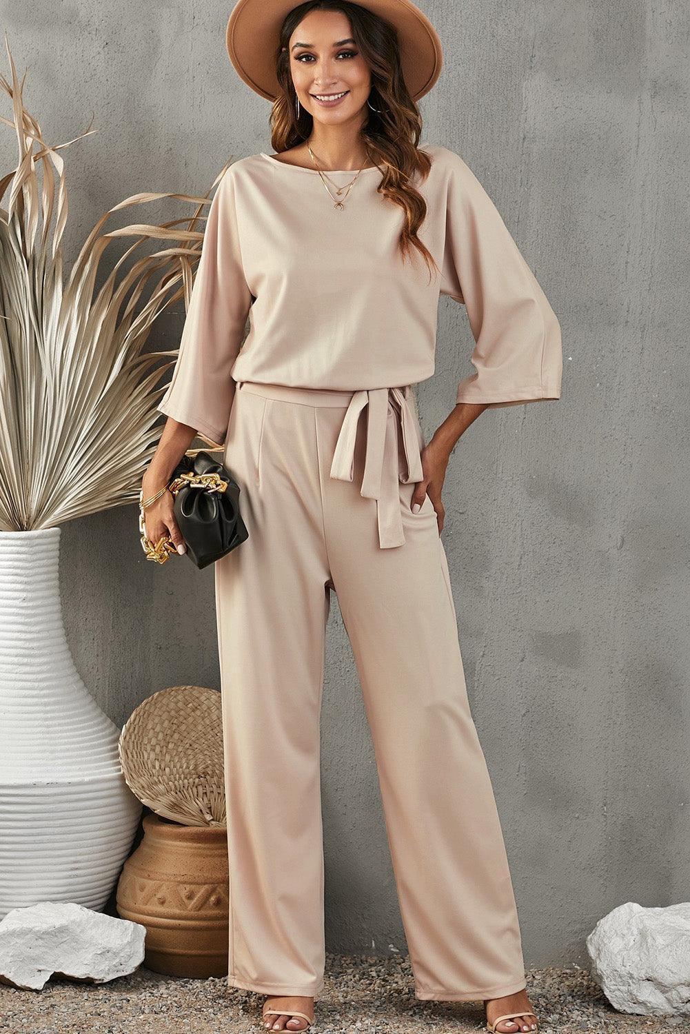 Lax Three-Quarter Sleeve Wide Leg Jumpsuit - MXSTUDIO.COM