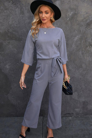 Lax Three-Quarter Sleeve Wide Leg Jumpsuit - MXSTUDIO.COM