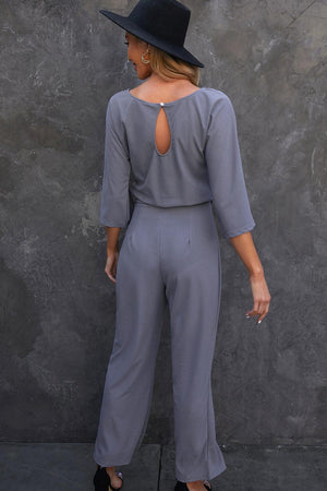 Lax Three-Quarter Sleeve Wide Leg Jumpsuit - MXSTUDIO.COM