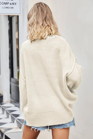 Laze Around Ribbed Knit Cream V Neck Sweater - MXSTUDIO.COM