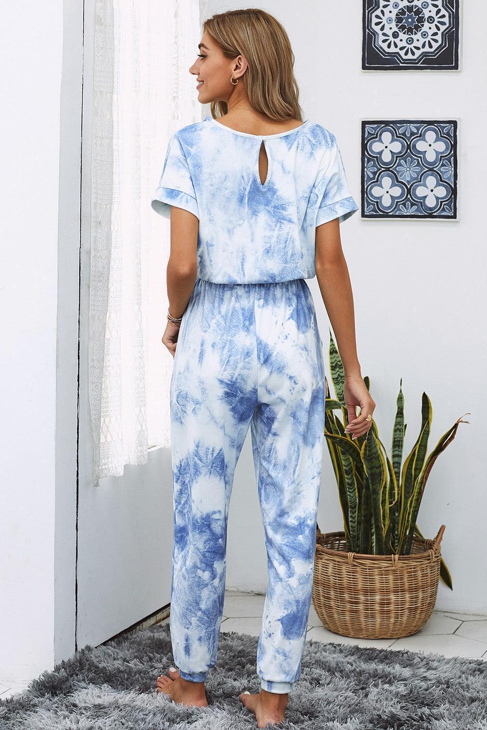 Laze Around Short Sleeve Tie Dye Jumpsuit - MXSTUDIO.COM