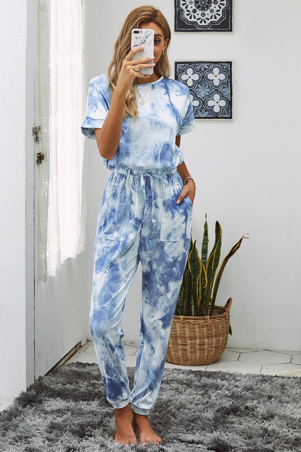 Laze Around Short Sleeve Tie Dye Jumpsuit - MXSTUDIO.COM