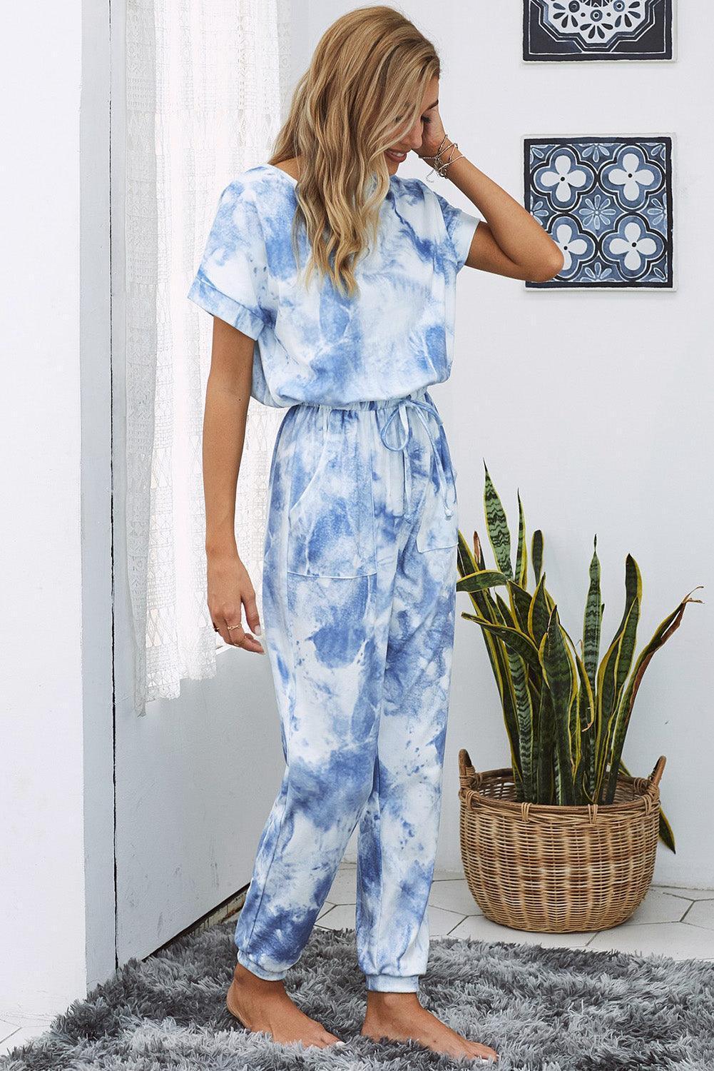 Laze Around Short Sleeve Tie Dye Jumpsuit - MXSTUDIO.COM