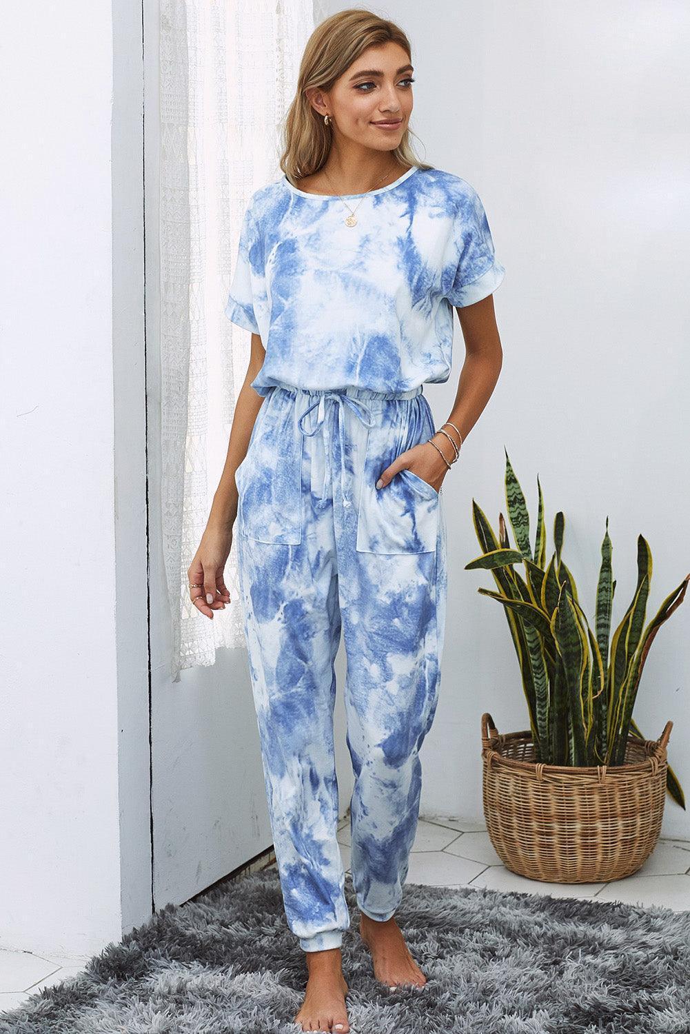 Laze Around Short Sleeve Tie Dye Jumpsuit - MXSTUDIO.COM