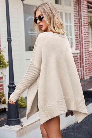 Lazy Autumn Day Oversized Sweater With Side Slits - MXSTUDIO.COM