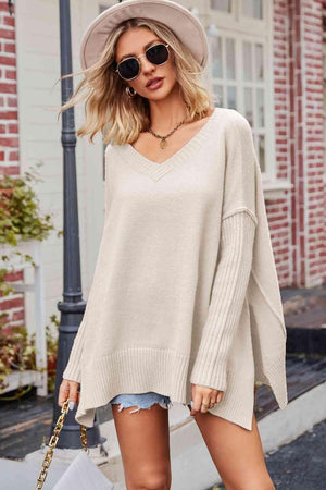 Lazy Autumn Day Oversized Sweater With Side Slits - MXSTUDIO.COM