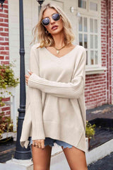 Lazy Autumn Day Oversized Sweater With Side Slits - MXSTUDIO.COM