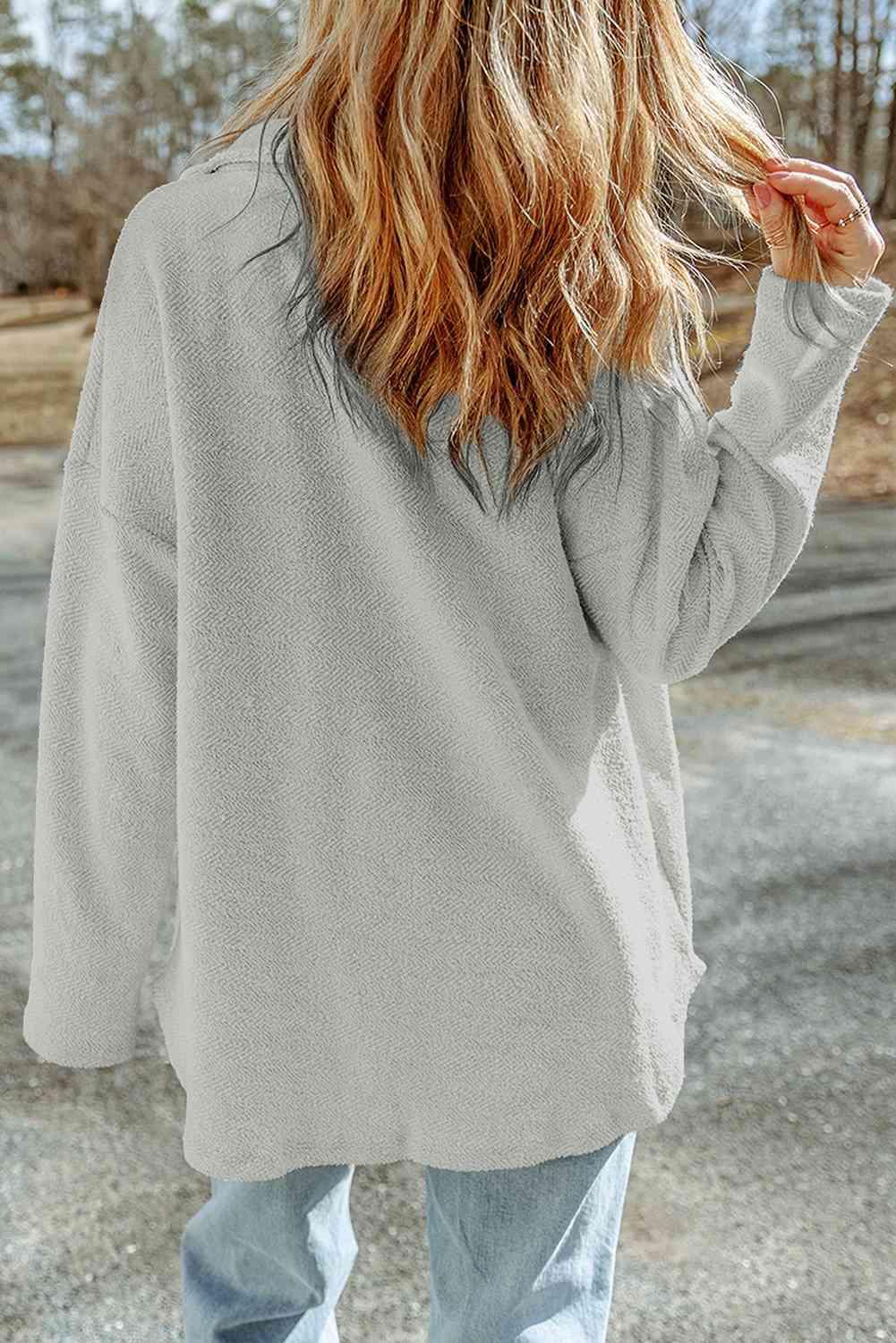 Lazy Chilly Day Button Down Gray Shirt Jacket-MXSTUDIO.COM