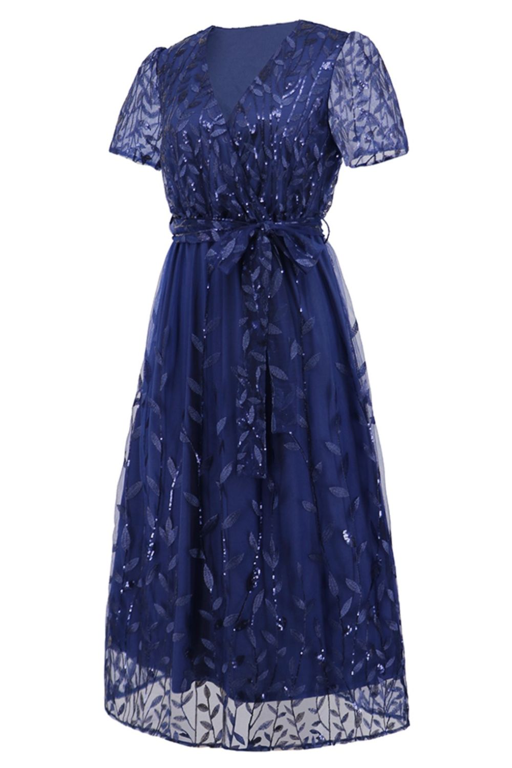 a women's dress in blue with a floral pattern