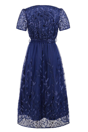 a blue dress with a floral pattern on it