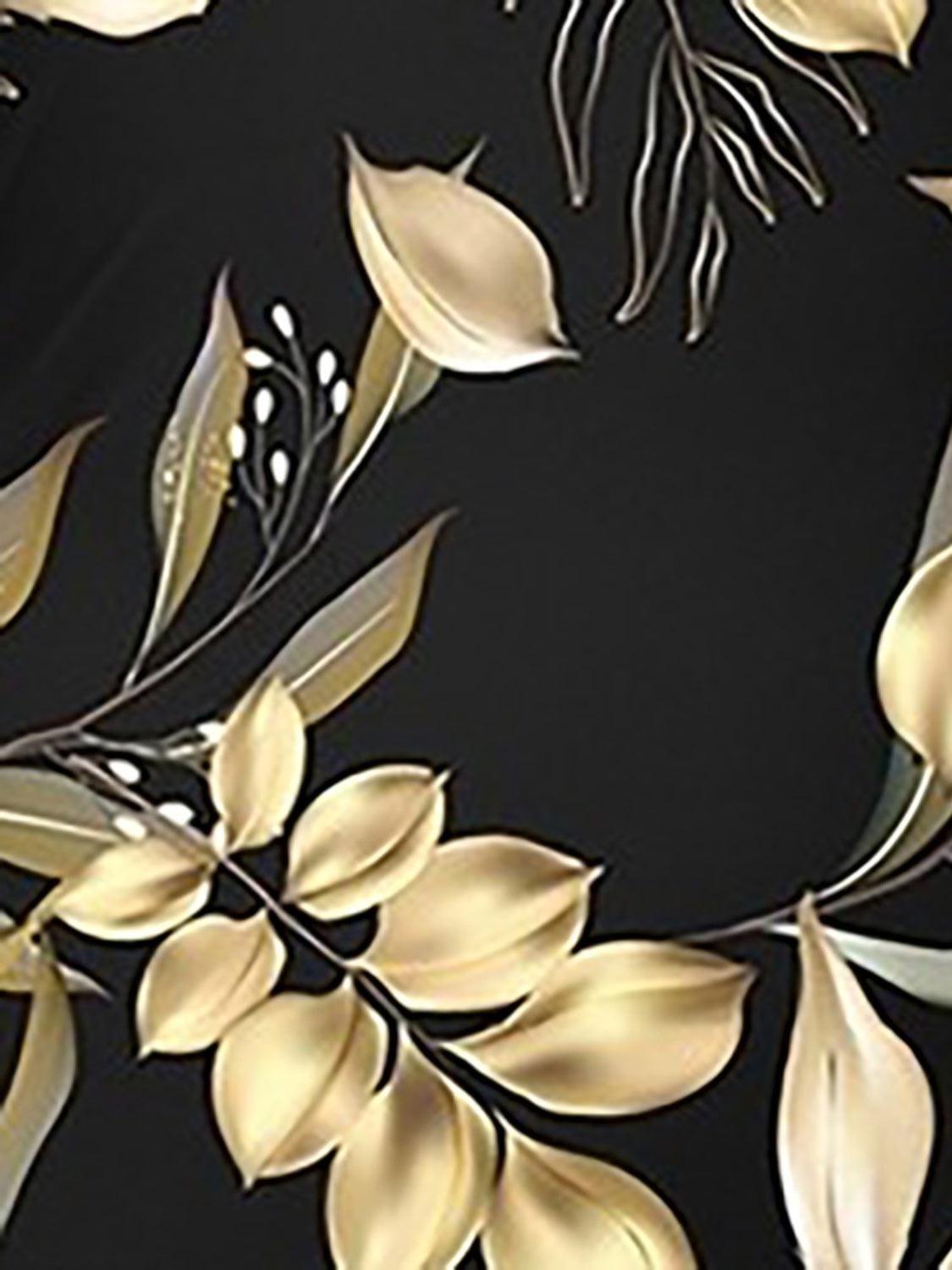 a black background with gold leaves and flowers